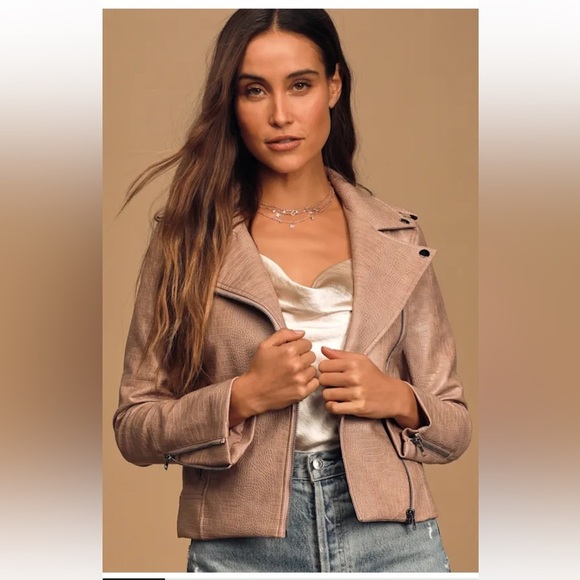 BB Dakota Jackets & Blazers - B.B Dakota Taupe Vegan Leather Moto Jacket - Size Small - NEW